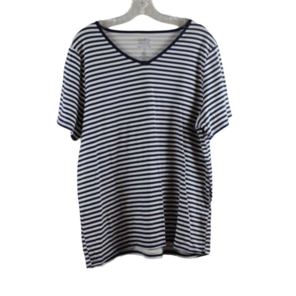 Croft & Barrow Striped Blue White Women's Casual Shirt Short Sleeve Pullover 1X